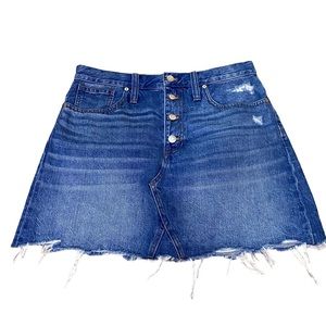 Madewell Rigid Denim A-Line Denim Jean Raw Hem Cut Distressed Skirt Womens 30
